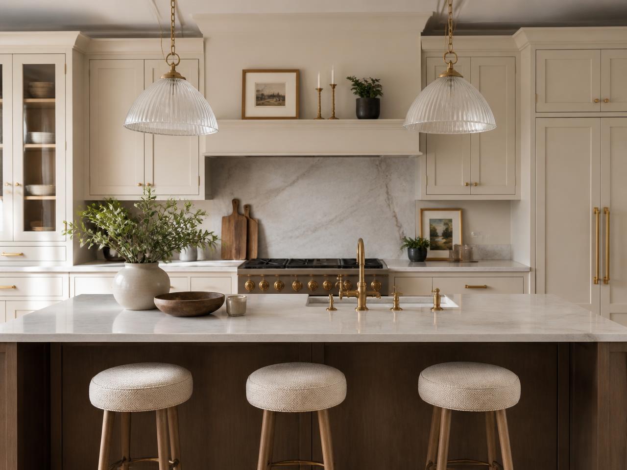 Premium shaker kitchen with stone worktop and brass tap